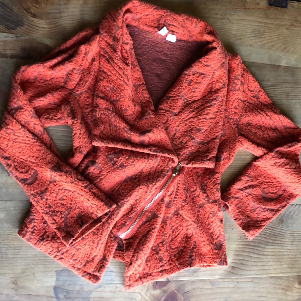 Anthropologie Moth Orange/Rust Slant Zip Jacket